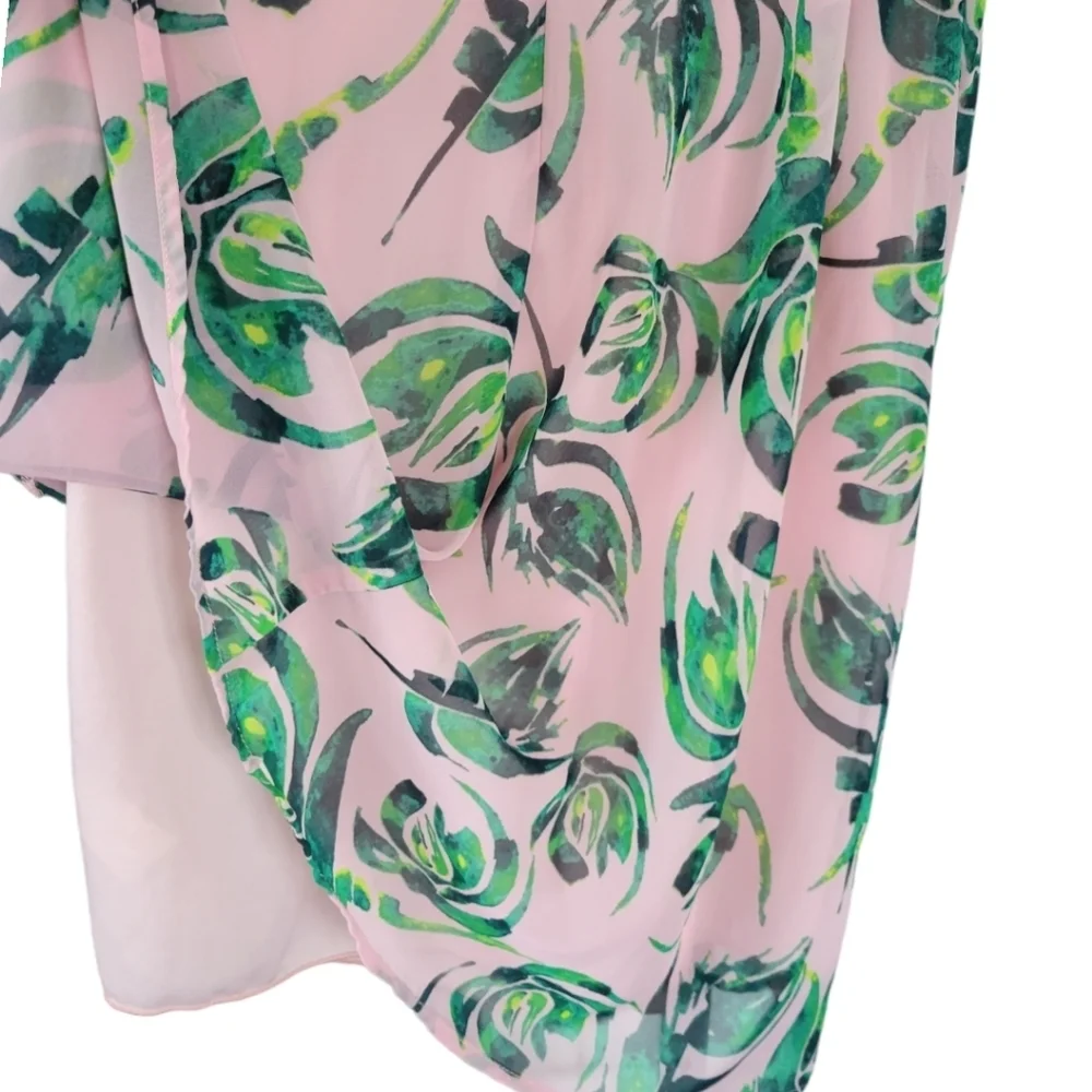 Everly‎ Halter Swing Mini Dress XS Pink Green Tropical Vacation Resort Coastal